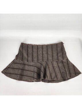 Vintage Y2K XOXO Pinstripe Brown Mini Skirt Size 7/8 Festival Side Zip Low Rise